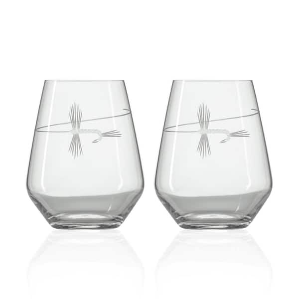 Rolf Glass Fly Fishing 17 fl.oz Stemless Wine Glasses Set (Set of 2)