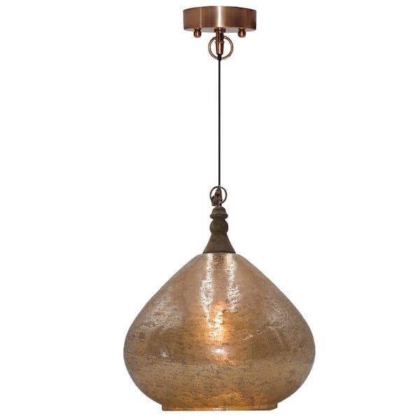 River of Goods Alicante 1-Light Copper Hanging Pendant with Glass and Metal Shade