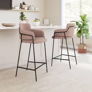 Marcel 29.9 in. Solid Back Plywood Frame Barstool with 100% Polyester Seat - (Set of 2)
