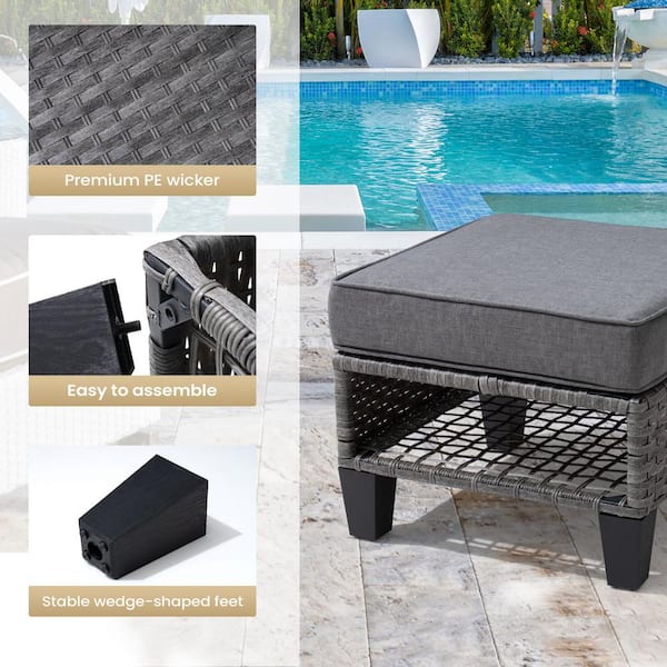 Pellebant All Weather Multipurpose Wicker Outdoor Patio Ottoman