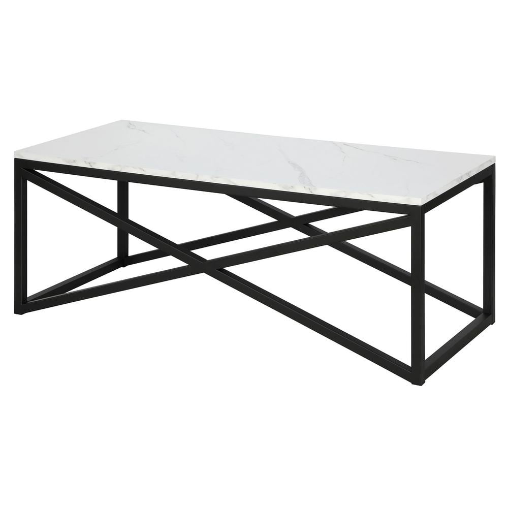 Rectangular Blackened Bronze Coffee Table with Faux Marble Top
