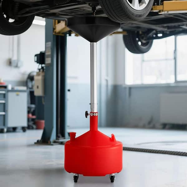 8 Gal. Waste Oil Drain Tank, Industrial Fluid Drain Tank with Adjustable Funnel Height, Portable Oil Drainer with Wheels