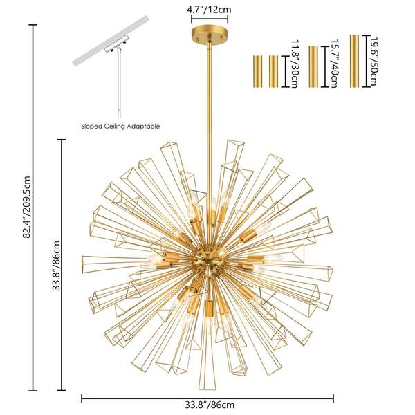 RRTYO Ellis 18-Light 33.8 in.W Gold Modern Cluster Sputnik
