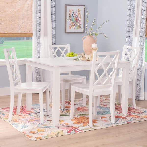 Linon Home Decor Mori 5 Piece Rectangle White Wood Top Dining Room Set Seats 4 THD05143 The Home Depot