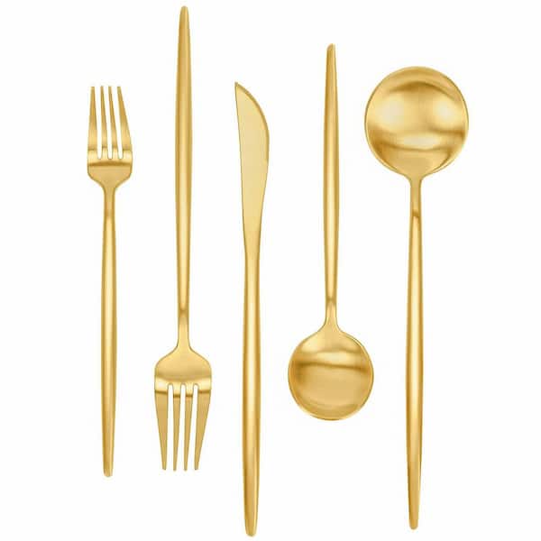 Unbranded 30-Piece Stainless Steel Flatware Serving Set-Matte Gold Service for 6, Satin Finished Polished, Dishwasher Safe
