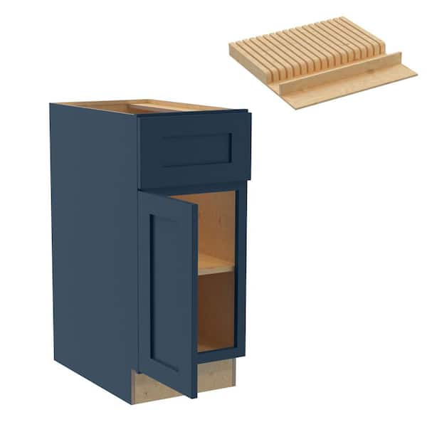 Home Decorators Collection Newport 18 in. W x 24 in. D x 34.5 in. H Assembled Plywood Base Kitchen Cabinet in Mythic Blue with Knife Block LH
