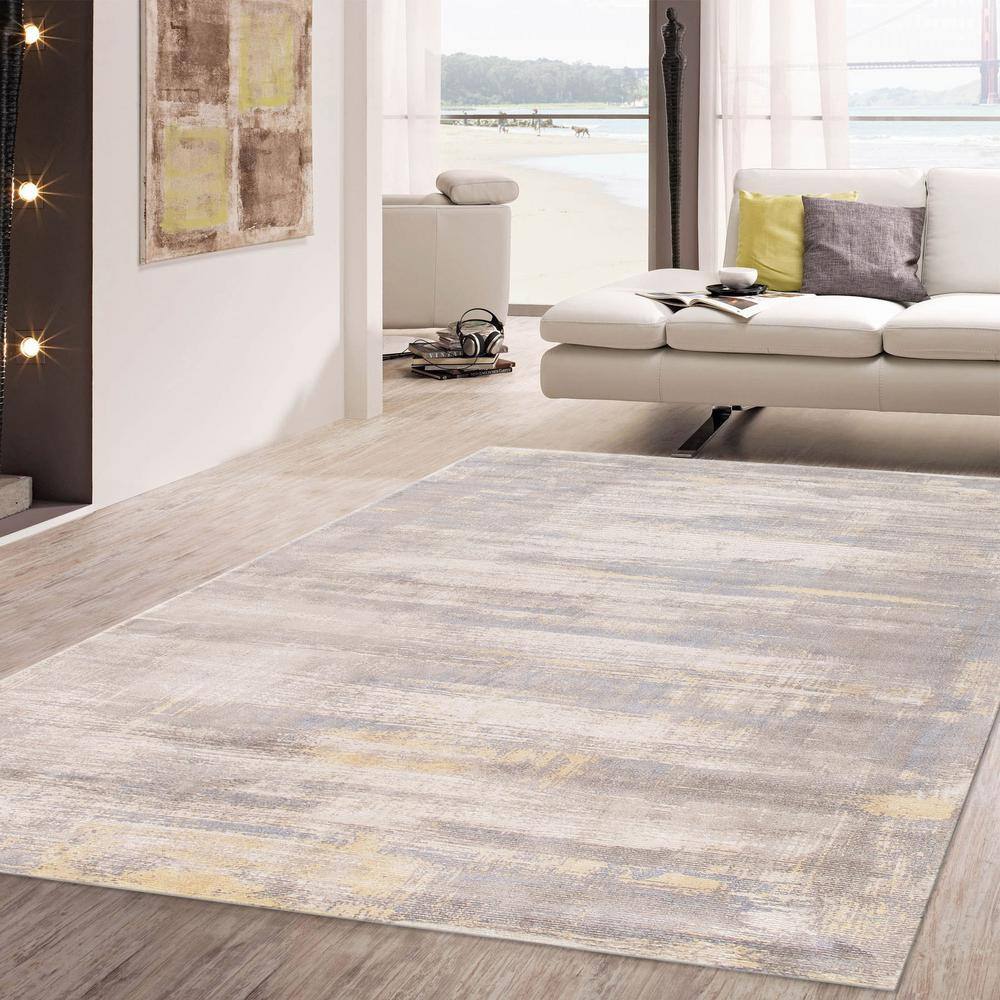 Hand-Loomed Ivory Elegance 5' x 8' Wool-Viscose Blend Area Rug
