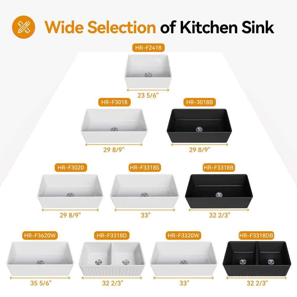 Athena 33" L x 18" W Farmhouse Kitchen Sink with Sink Grid and Basket Strainer