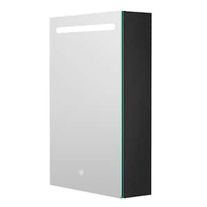 10 in. W x 30 in. H Rectangular Balck Aluminum Surface Mount Medicine Cabinet with Mirror Adjustable Glass Shelves