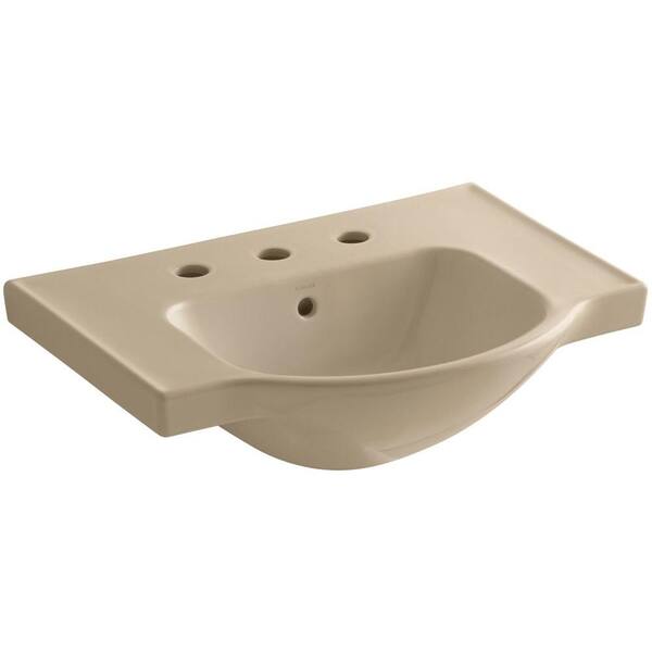 KOHLER Veer 24 in. Vitreous China Pedestal Sink Basin in Mexican Sand with Overflow Drain