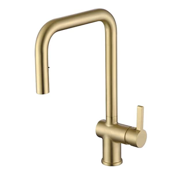 Brushed Gold 15.38 in. Pull Down Sprayer Kitchen Faucet with 360° Spout Swivel