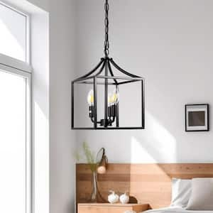 3-Light 60-Watt Matte Black Geometric Cage Mini Pendant Light with No Glass Shade