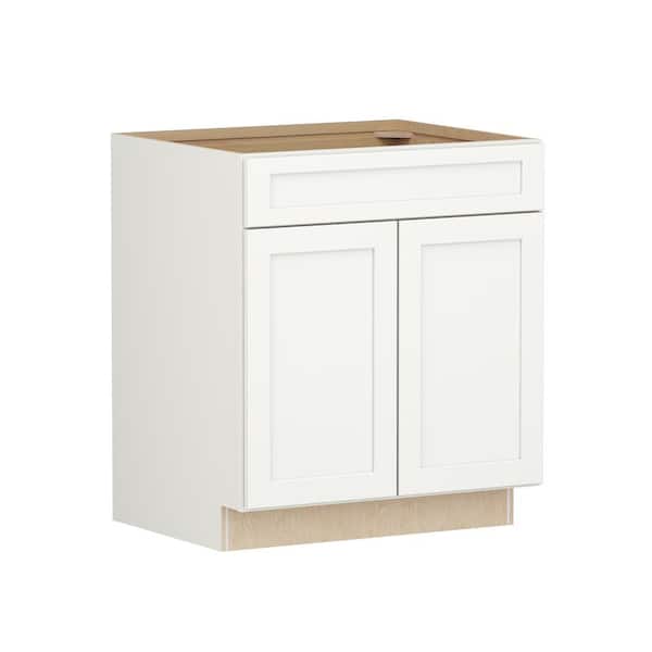 Shaker Full Overlay 30 in. W. x 24 in. D x 34.5 in. H Plywood Assembled Sink Base Kitchen Cabinet in Linen White