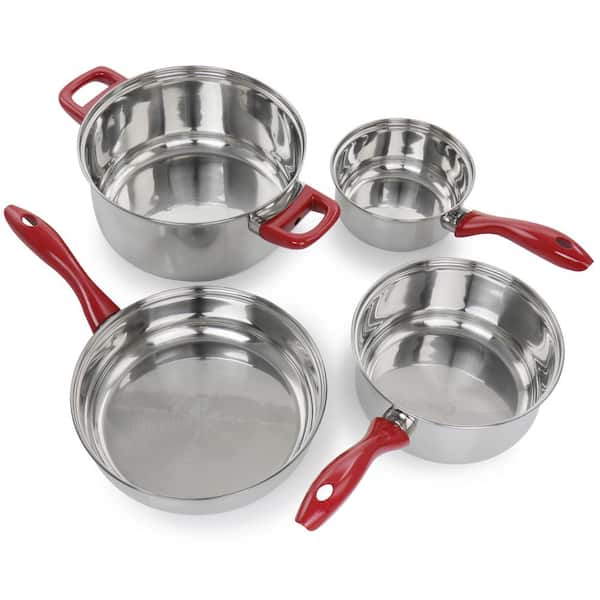 Gibson Home Crawson 7Pc Stainless Steel Cookware Set Chrome Red Handle -  9844478