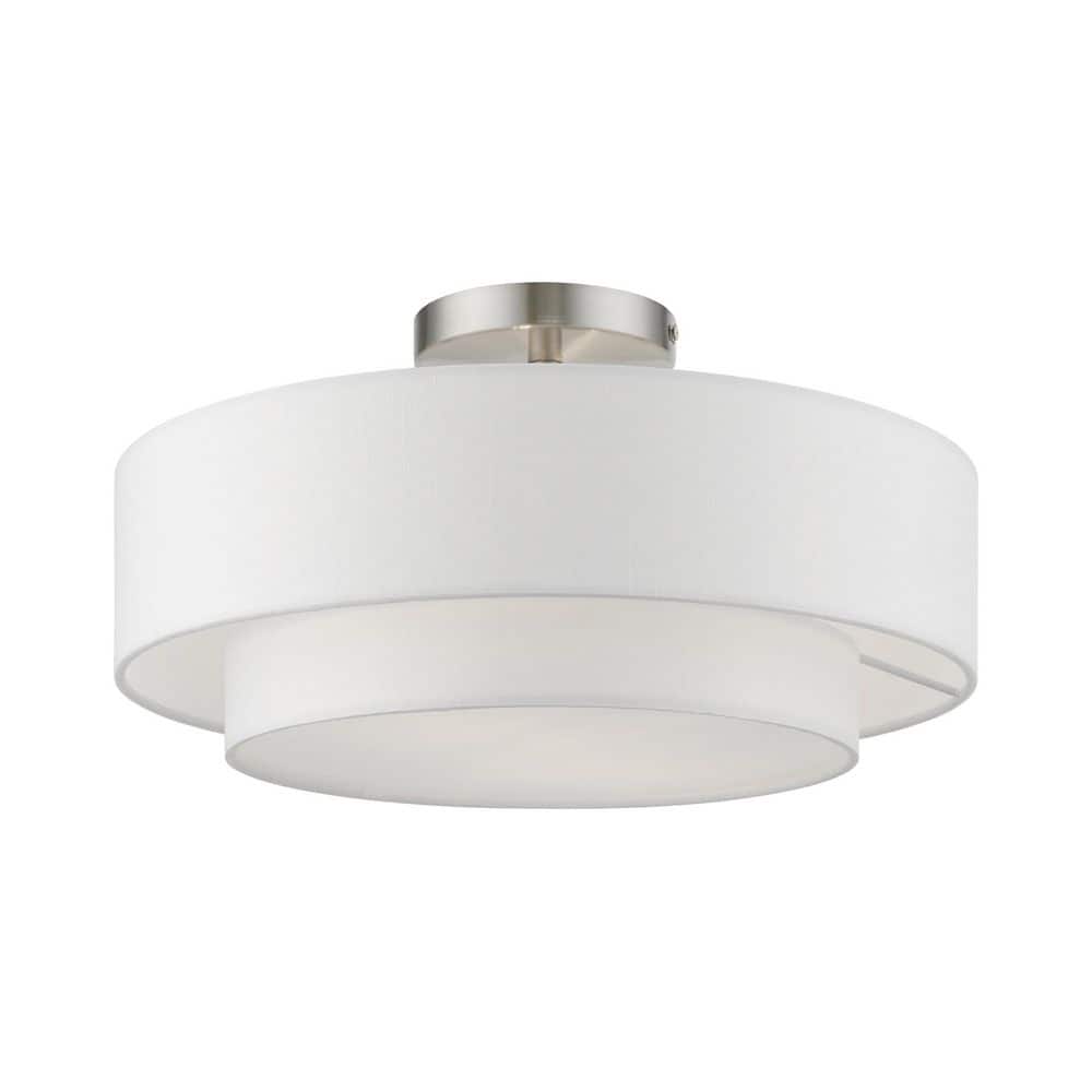 Brushed Nickel 2-Light Semi-Flush Mount with Glass Drum Shade
