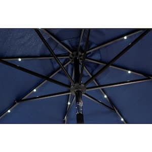 9 ft. Round Bluetooth Speaker Solar Lighted Market Umbrella in Navy