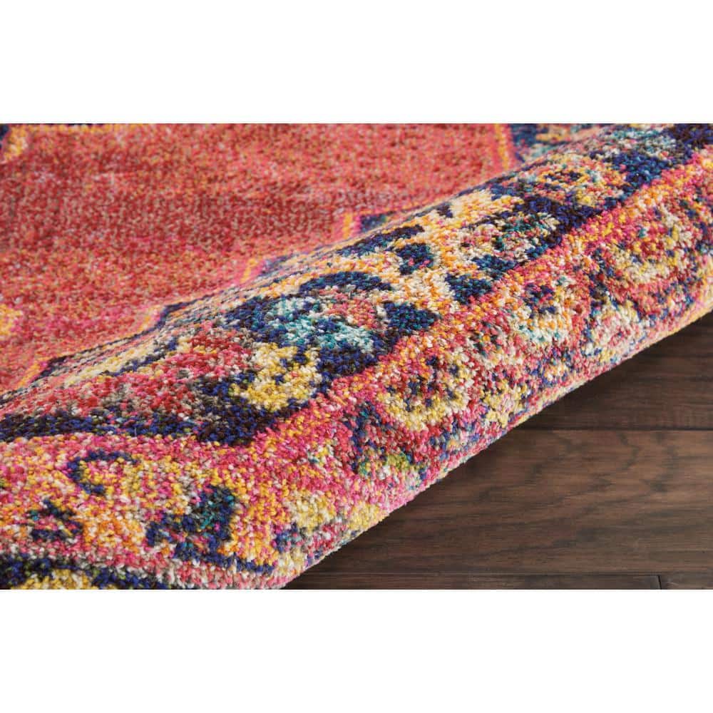 Nourison Pink and Flame Medallion 5'3" x 7'3" Synthetic Area Rug
