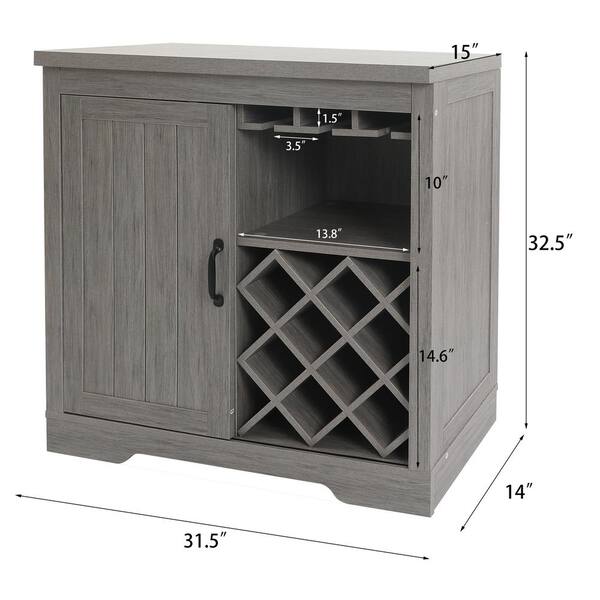 GAOMON Wine Bar Cabinet - Holds 12 Bottles + 9 Glasses (Grey, Rustic Mesh Doors)