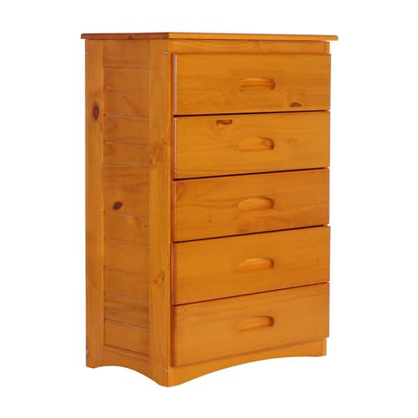 American Furniture Classics Honey Pine 17 in. Deep Solid Pine 5-Drawer Chest