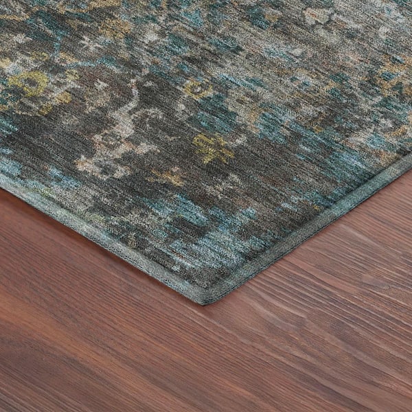 Mayfield Premium Machine Washable Abstract AMF2359 Teal 2 ft. x 7 ft. Runner Rug
