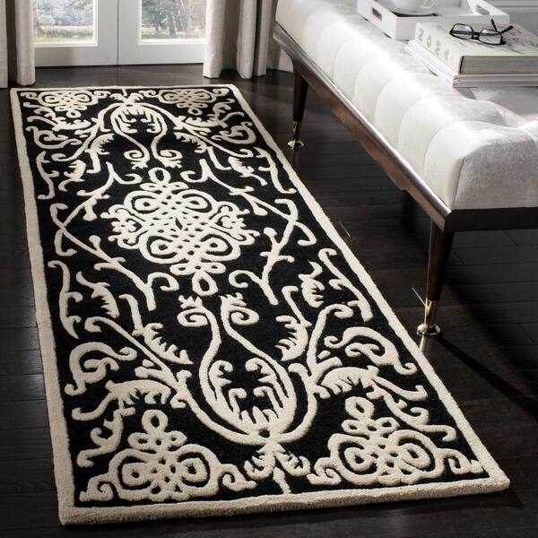 Soho Black/Ivory 3 ft. x 8 ft. Solid Color Floral Runner Rug