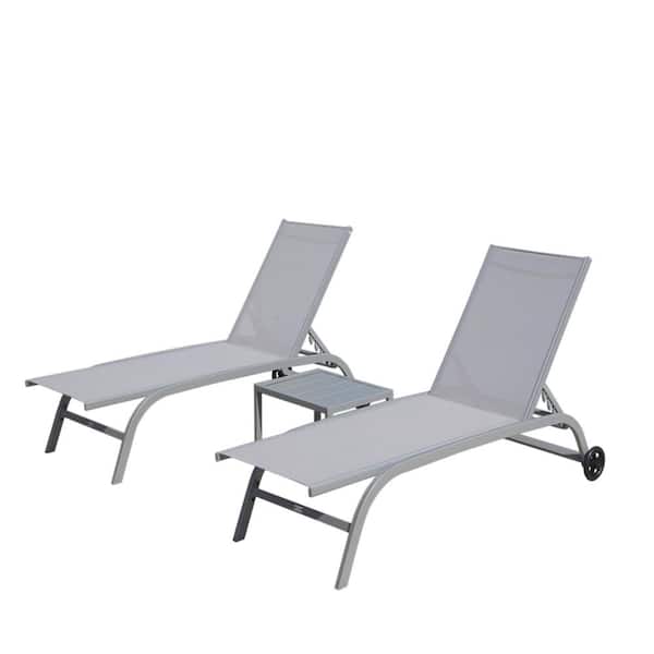 Unbranded 3-Piece Outdoor Chaise Lounge with Wheels, 5 Adjustable Position, 1-Coffee Table for Patio, Beach, Garden Backyard