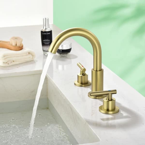 8 in. Widespread Double Handle High-Arc Bathroom Faucet in Brushed Gold