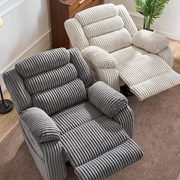 Beige Swivel Corduroy Recliner Rocking Chair with Massage and Heating