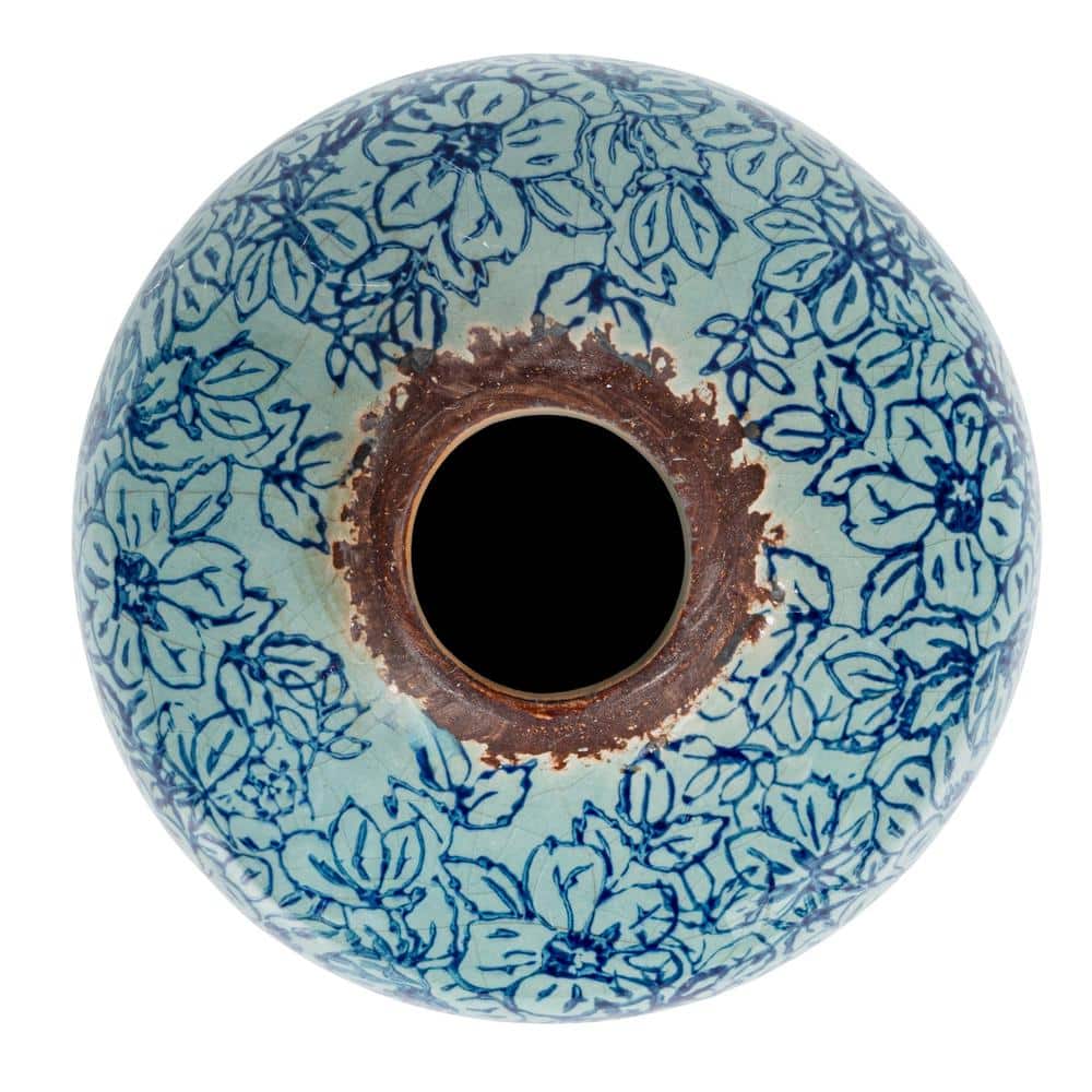Distressed Blue Ceramic Floral Bouquet Vase 6.5" H