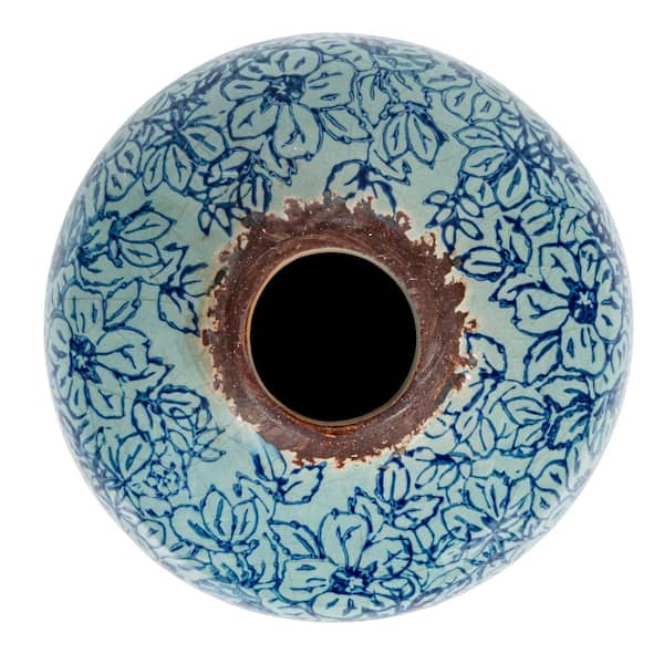ミニチュア陶器置物 Storied Home Decorative Round Terra-cotta Vase with Floral Pattern
