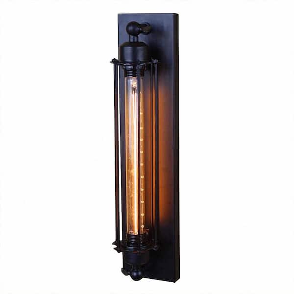 YANSUN 18 in. Black 1-Light Industrial Metal Cage Wall Sconces, Wrought Iron Vintage Wall Sconce Light for Bedside Bar