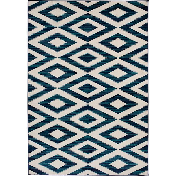 LOOMAKNOTI Tecopa Yarzmini Blue 6 ft. 7 in. x 9 ft. 6 in. Geometric Polypropylene Indoor/Outdoor Area Rug