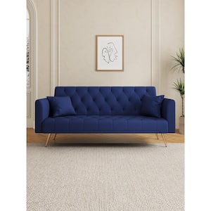 71 in. Round Arm Blue Convertible Twin Size Velvet Sofa Bed