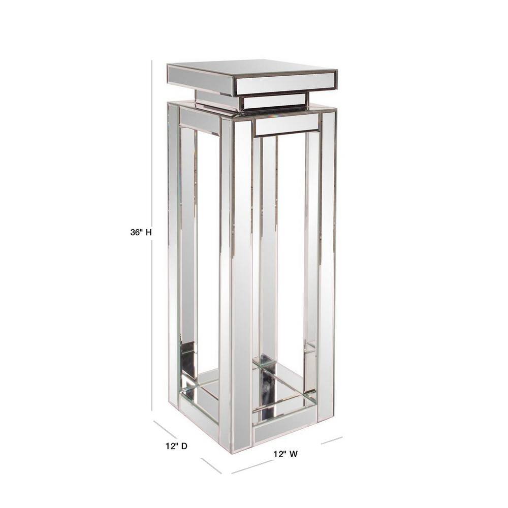 Tall Mirrored Glass and Wood Pedestal Table