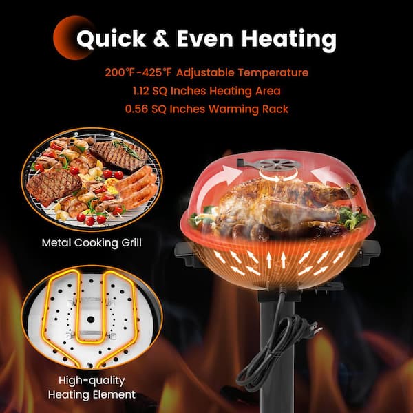Costway 1600-Watt BBQ Electric Grill Red with Warming Rack