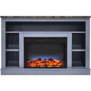 Oxford 47.8 Freestanding Electric Fireplace in Stale Blue with Enhanced Log Insert