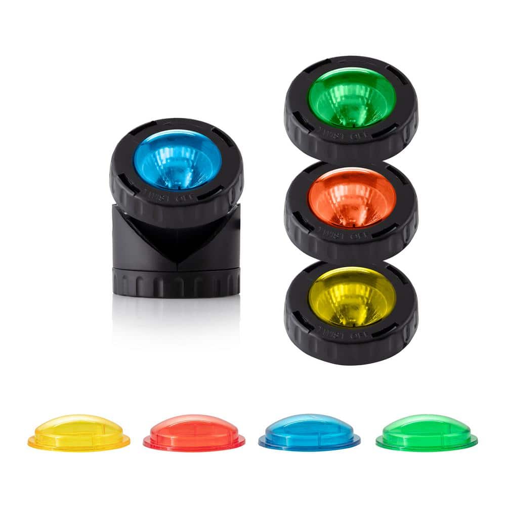 Black Plastic Outdoor Corded Landscape Spotlight with Colored Lenses