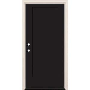 32 in. x 80 in. 1 Panel Right-Hand Onyx Painted Fiberglass Prehung Front Door w/4-9/16 in. Frame and Bronze Hinges