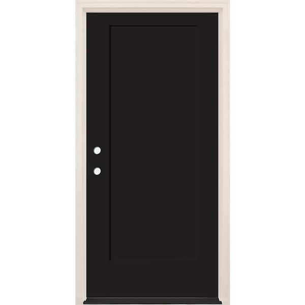Builders Choice 32 in. x 80 in. 1 Panel Right-Hand Onyx Painted Fiberglass Prehung Front Door w/4-9/16 in. Frame and Bronze Hinges