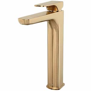 Single Hole Single-Handle Vessel Bathroom Faucet in Brushed Gold