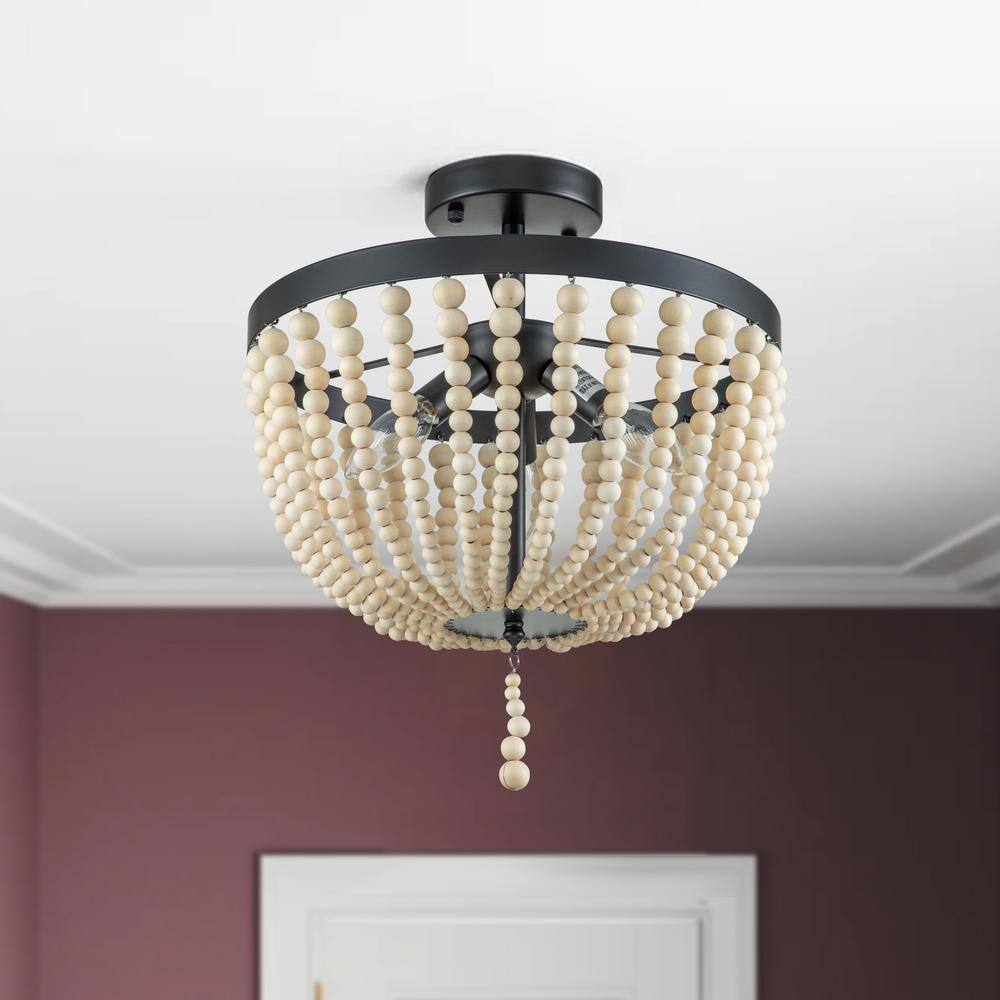 Bohemian Gold and Glass Beaded Dome Semi-Flush Mount Light