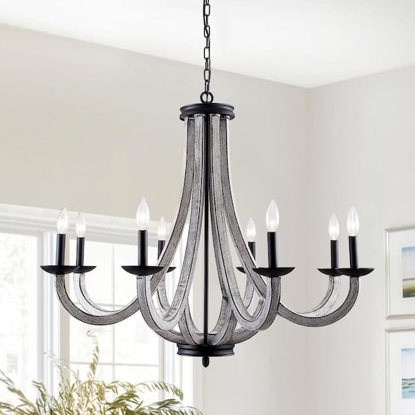 Maxax Boise 8-Light Black / Wood Candle Style Traditional