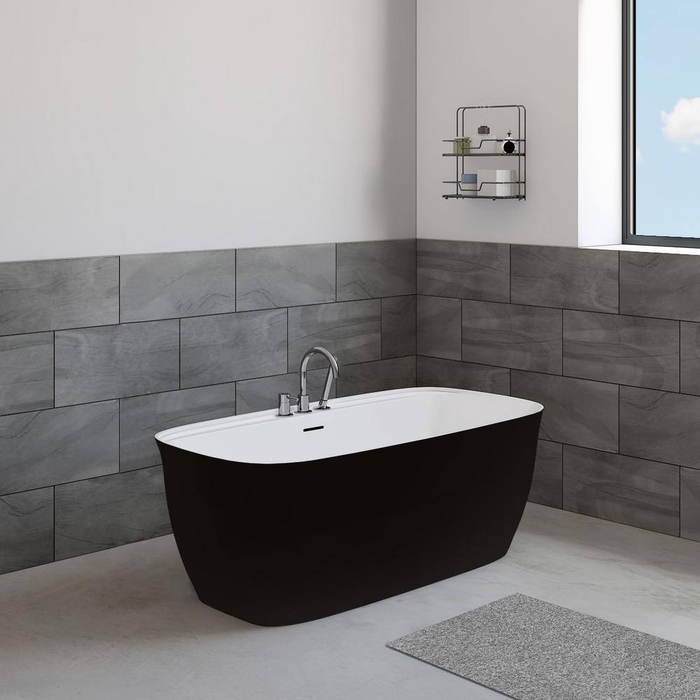 Panya 63'' Black and White Freestanding Acrylic Soaking Bathtub
