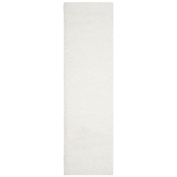 Laguna Shag 2 ft. x 12 ft. White Solid Runner Rug