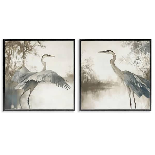 Heron Feathers Over Water by Mona Grace 2 Piece Black Framed Animal Giclee Art Print 17 in. x 17 in.
