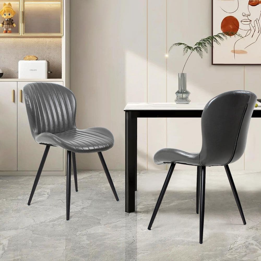 Modern Gray Faux Leather Upholstered Dining Chairs with Sturdy Metal Legs Set of 2 price history on PriceWatchPro