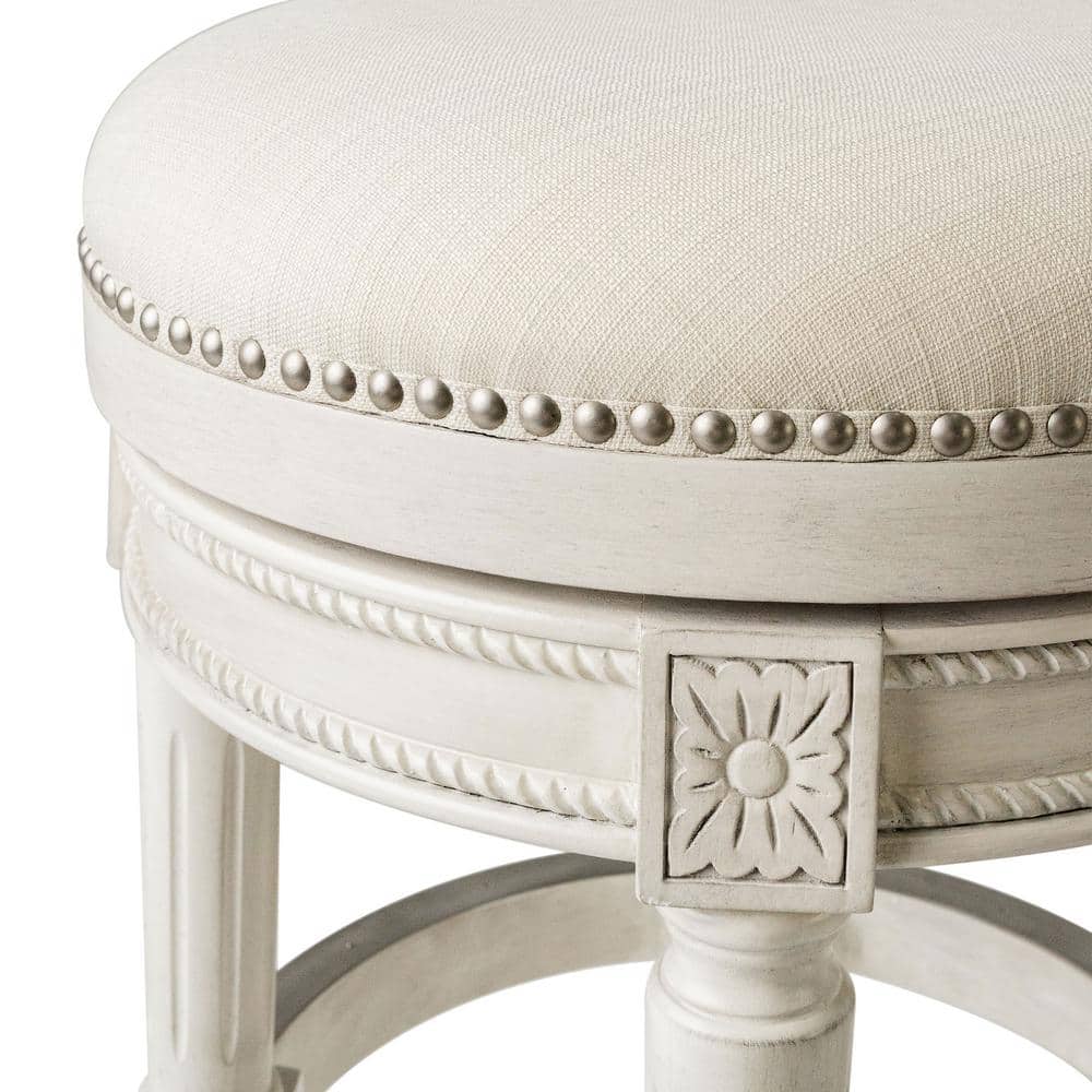 White Oak Backless Swivel Counter Stool with Upholstered Seat