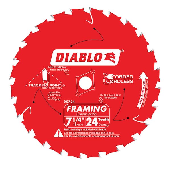 DIABLO - 7-1/4in. x 24-Teeth Tracking Point Framing Saw Blade for Wood