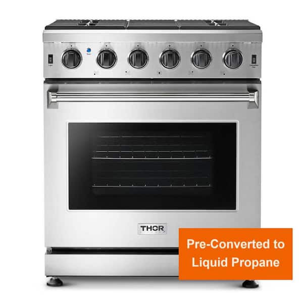Thor Kitchen Pre-Converted Propane 30 in. 4.55 cu. ft. Professional Gas Range in Stainless Steel with Five Burners Single Oven