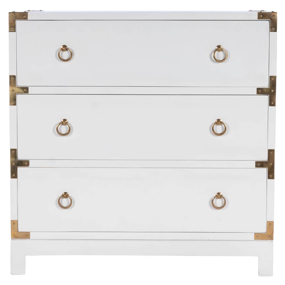 Forster Glossy White 3-Drawer Accent Chest with Steel Accents
